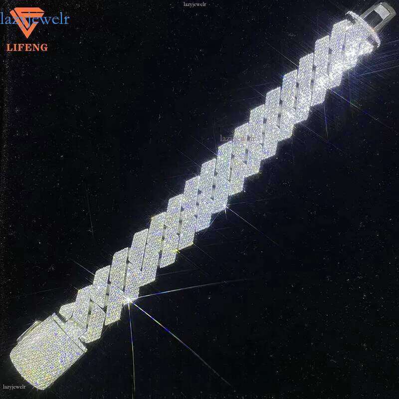 Lifeng Jewelry 20mm 4rows VVS Moissanite k Bracelet Sterg SIer Dia Hiphop Cuban Chain for Men