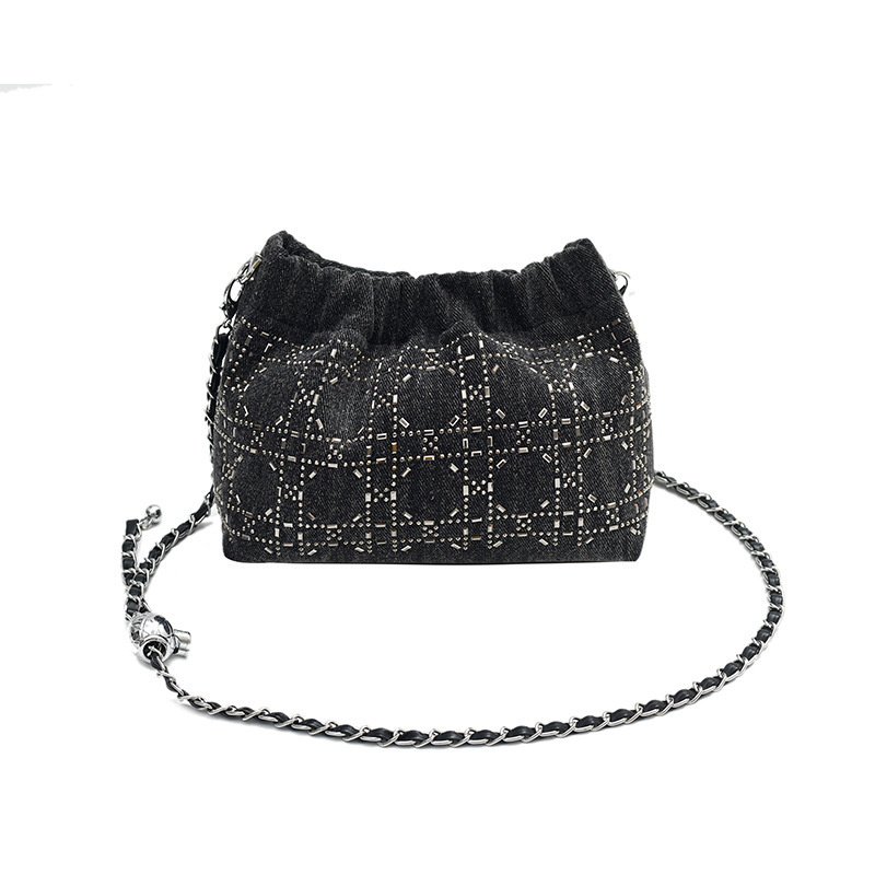 Free Shipping Designer Bag Super Popular Niche Rhinestone Bag For Women 2025 New Stylish Versatile Luxury Bag Chain Crossbody Bag Denim Pleated Bucket