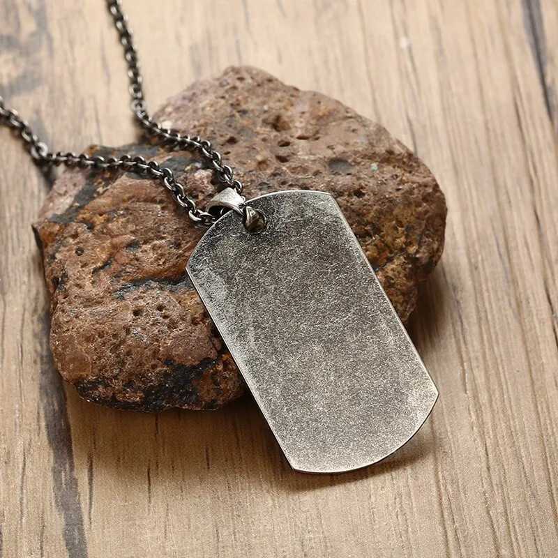 Personalized Dog Tag Necklaces for Men Retro Gray Stainless Steel Pendant Necklaces Soldier Tag Collars Gifts 20 inches W250712