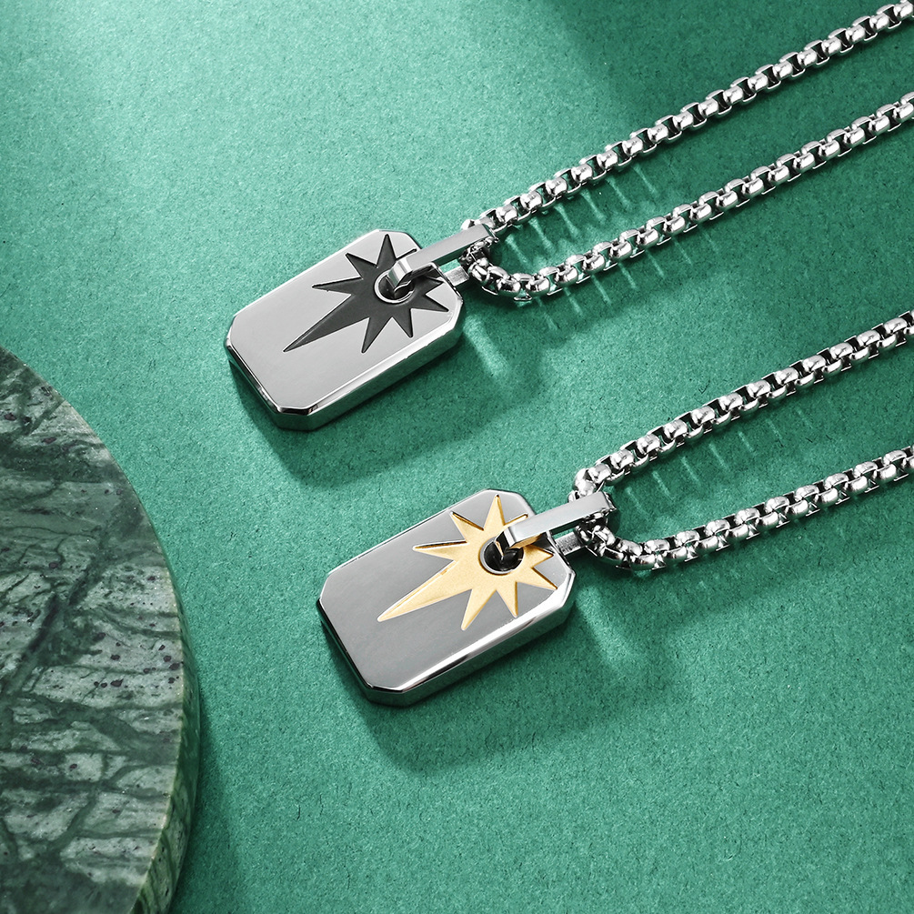 Luxury Jewelry Designer Jewelry Cross-border Creative Hexagram Square Pendant Light Star Titanium Steel Interlocking Necklace Versatile High-end Men&#