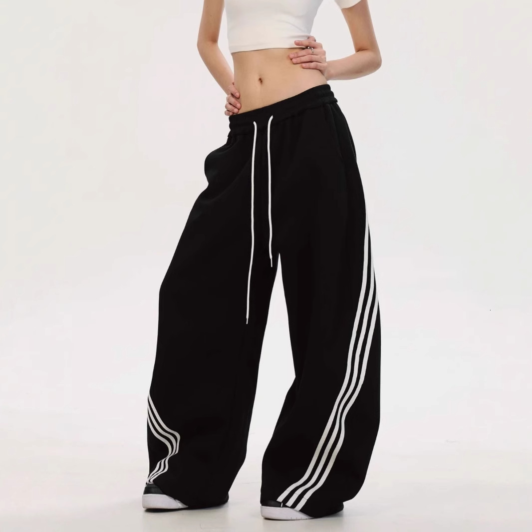 2025 Summer New Women's Pants Retro Style Three Stripe Color blocked Wide Leg Pants Summer Design Loose Sports Pants New Designer Pants