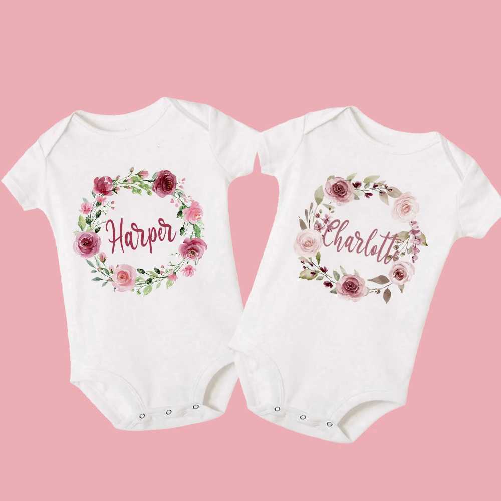 Floral Wreath Personalised New Baby Girl Clothes Personalised First Name Bodysuit Baby Shower Gift Custom Name Toddler Jumpsuit Z250712