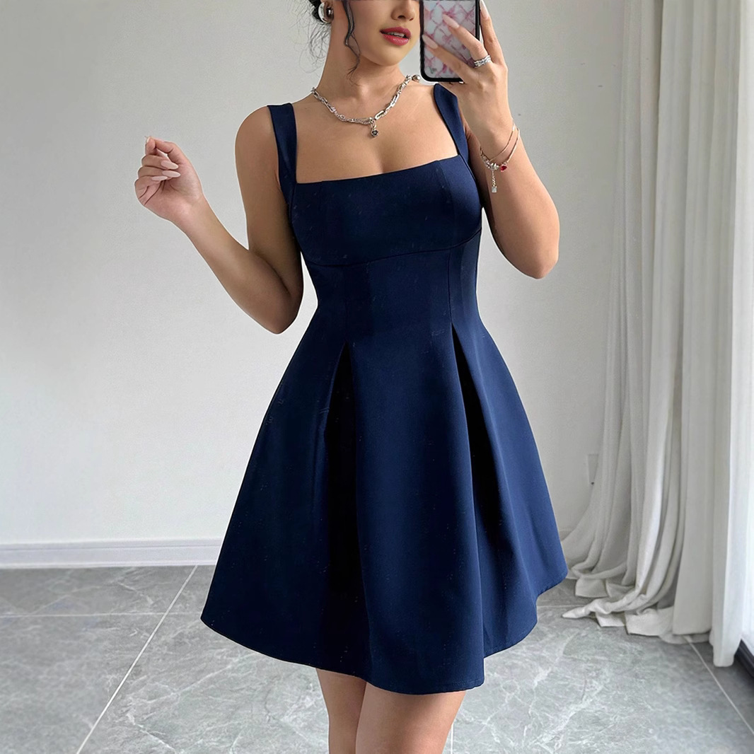 2025 Summer new women's dress, new sexy and fashionable belt tie short sleeved square neck dress, new luxury designer women's dress
