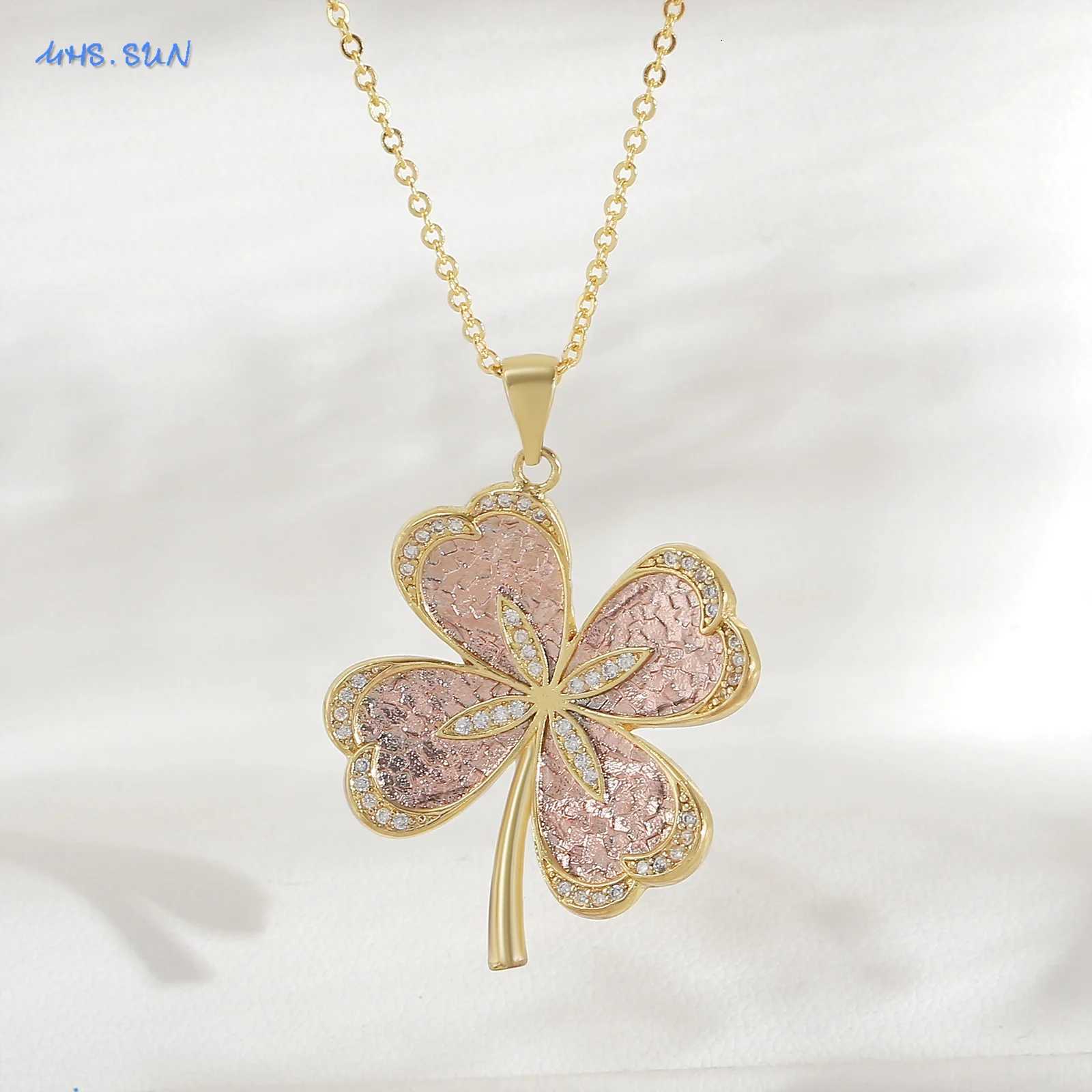 MHS.SUN Exquisite Lucky Four-af Pendant Necklace for Wen New Rantic Floral Plant Clavic Chain Jewelry Gift W250712
