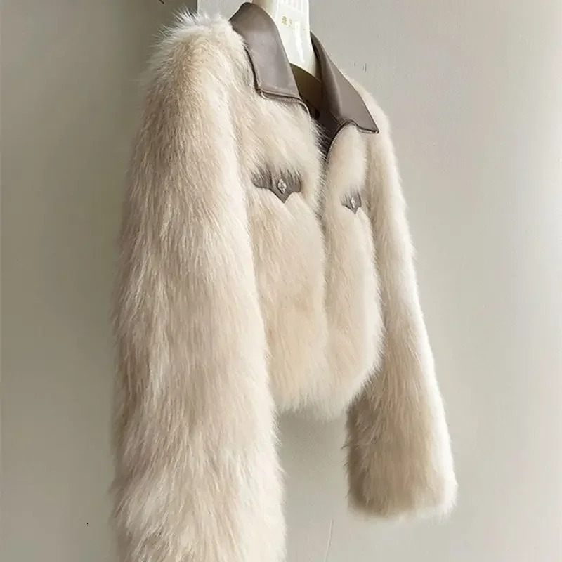 Spring and Autumn Korean Chic Polo Collar Loose Fur Coat Women Clothing Winter Coat Faux Fox Fur Plush Short Jackets Women Tops 250708