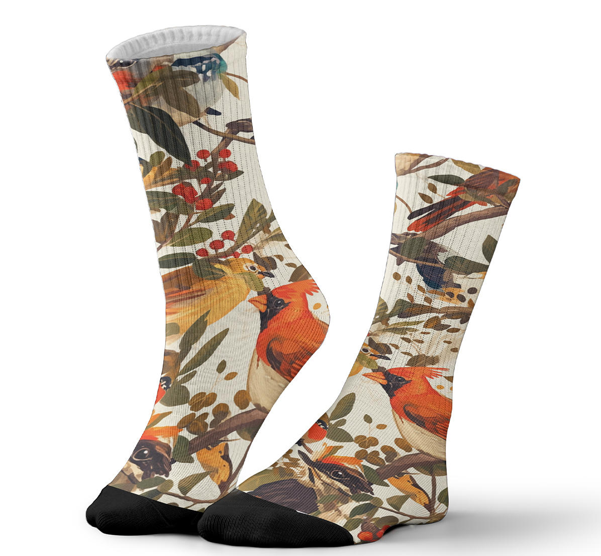 boho bird print crew socks nature inspired fashion crew unisex socks breathable quickdry material