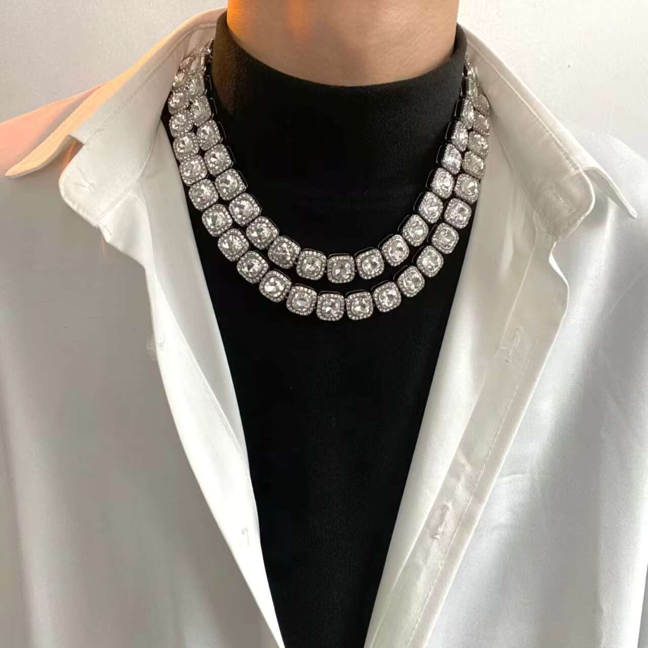 Qianjian Jewelry Custom Hip Hop Ice Out Moissanite Tennis Necklace Gold Plated Sterling Sliver 925 Outstanding Tennis Chain