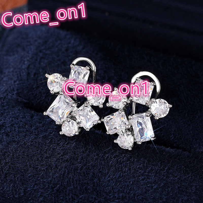 Simple Style Irregular Geometric Design Cubic Zirconia Earrings for Women Wedding Jewelry Silver Plated Stud Earrings