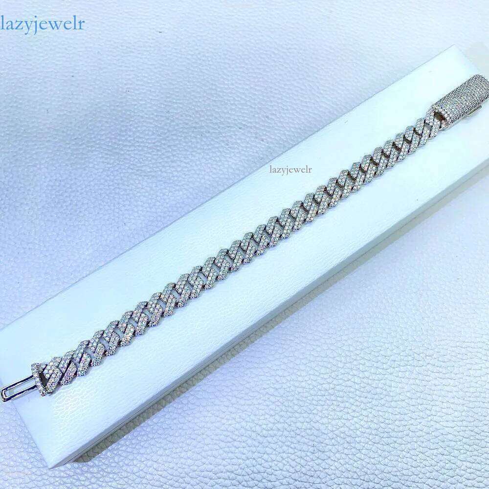 10mm 2 Rows Big Moissanite Bracelet For Men Women S Sier Cuban Chain Real Dias Hip Jewelry With GRA