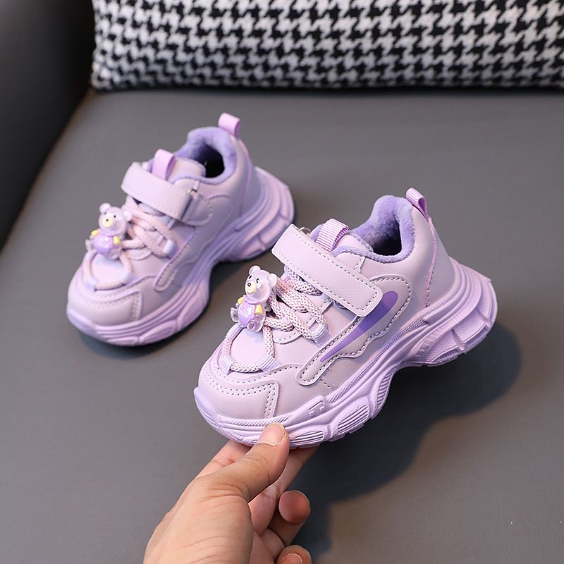 Kids Tennis Shoes for Boy Girl Sport Sneakers 2025 Cartoon Bear Children Platform Thin Velvet Warm winter Shoes Sizes US5.5C-US12.5C 00093