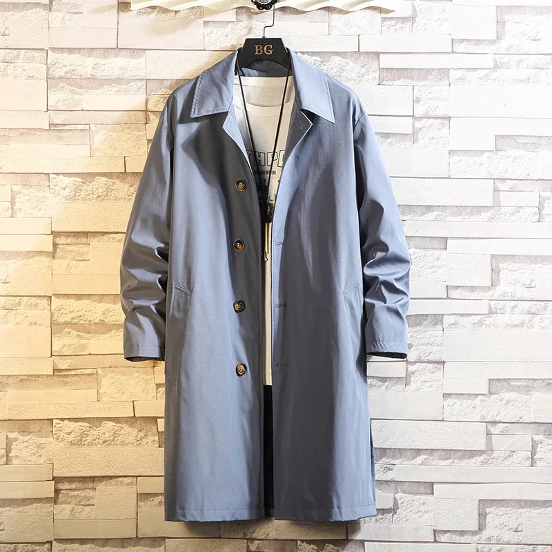 Spring Men Trench Solid Color Breasted Oversize Leisure Teen Long Coats Outwear Hombre Korean Style Windbreaker 5Xl 250708