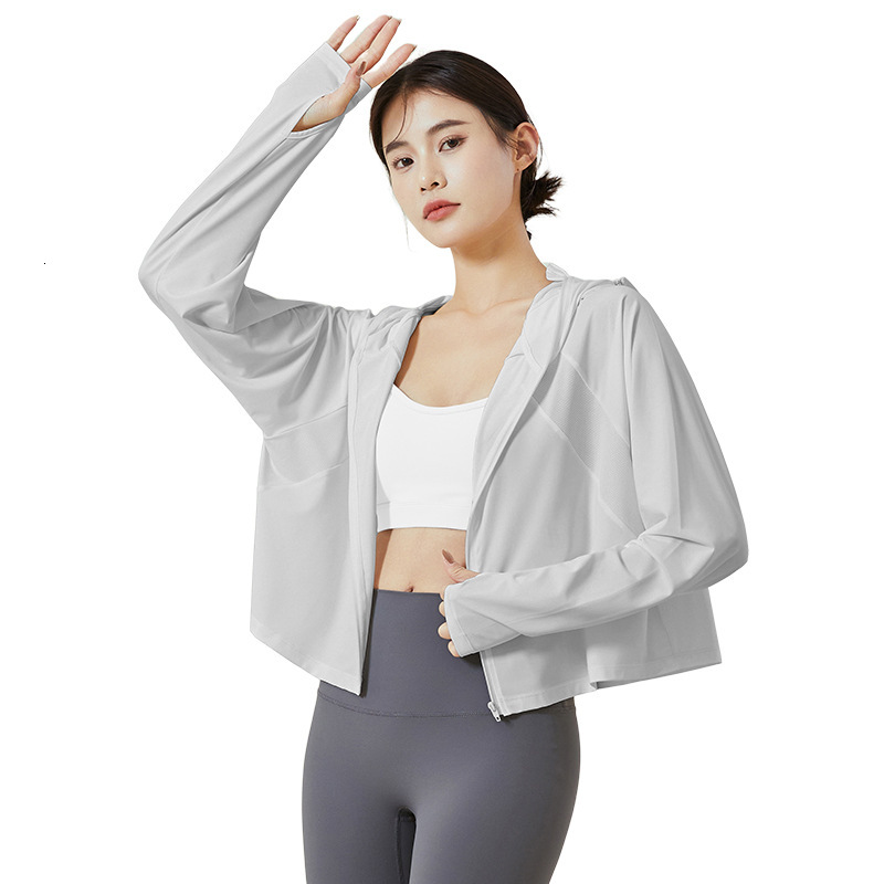 Summer Hooded Nylon Ice Silk UV Long Sleeve Jacket Outdoor Cycling Sports Sun Protection Clothing for Women