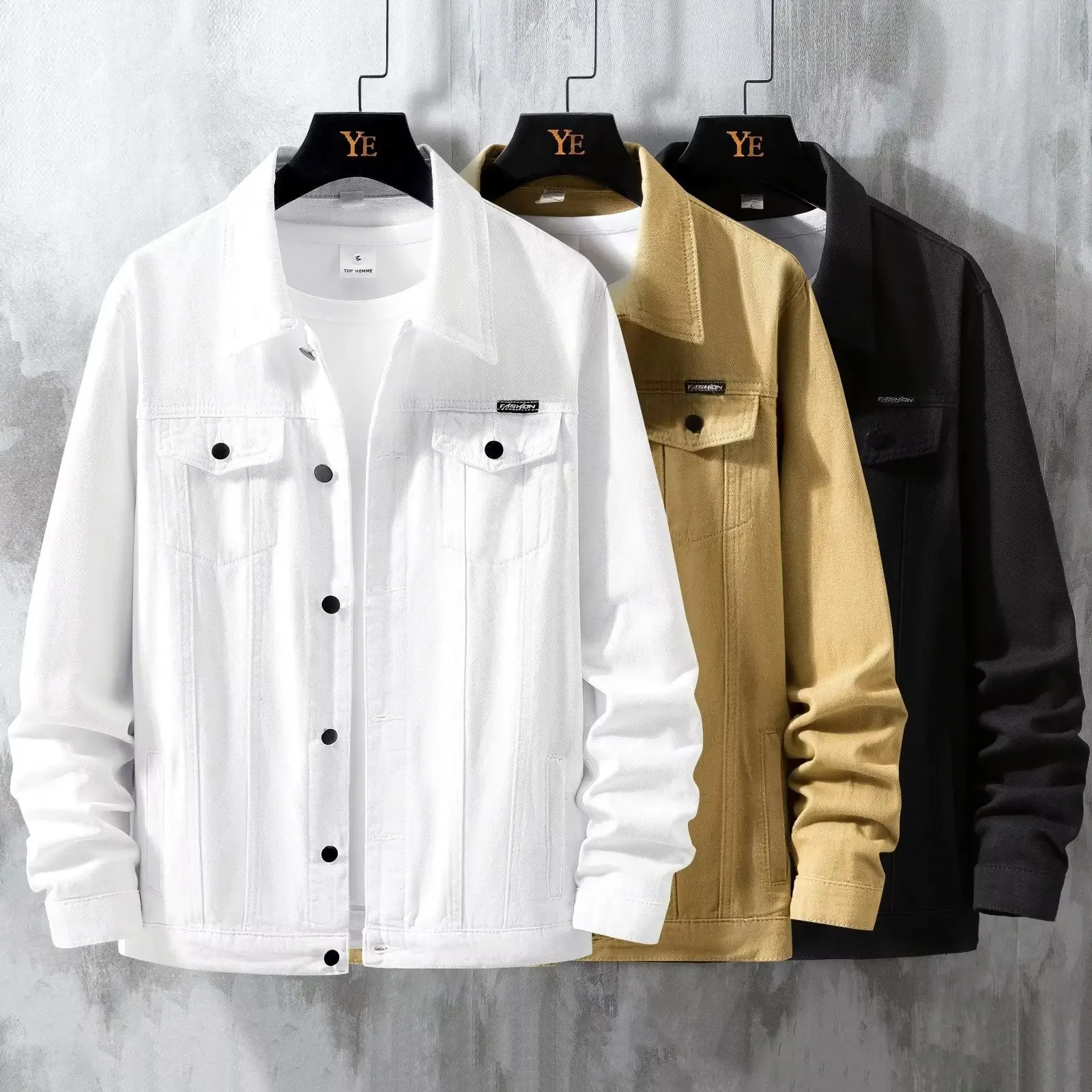 Spring Autumn Casual Trendy White Denim Jacket For Men Korean Style Trendy Casual Work Denim Jacket WearTop 250710