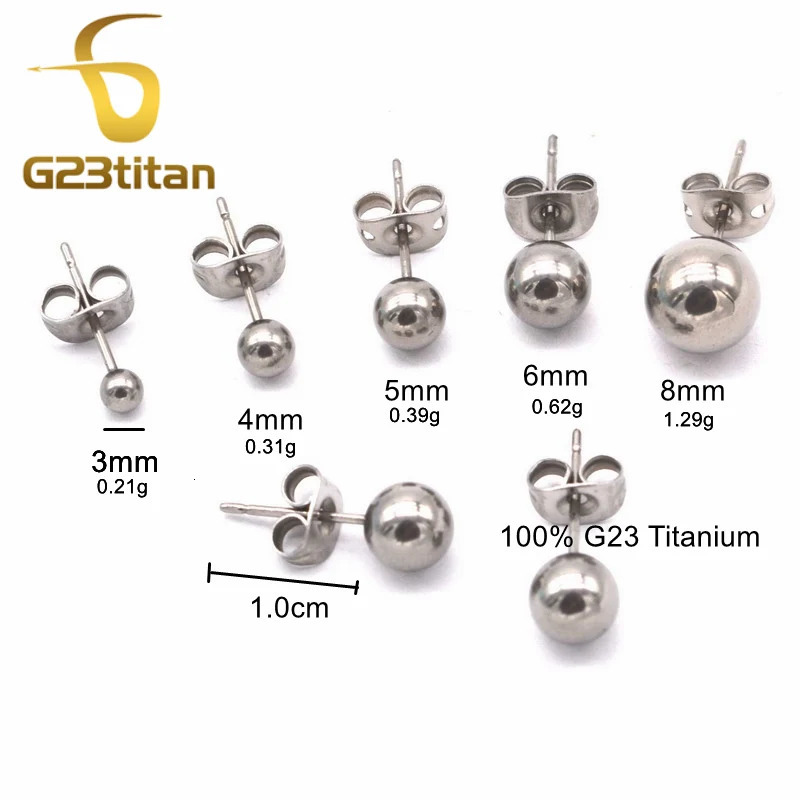 G23titan 3-8mm Solid Ball Stud Earrings Anti Allergic First Ear Piercing Accessorie Men Girls Fashion Jewelry 250708
