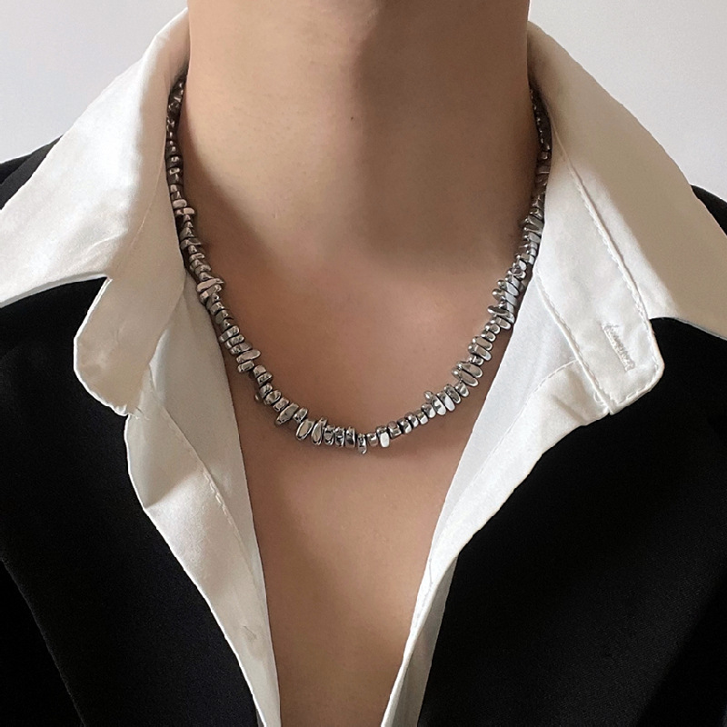 Luxury Jewelry Designer Jewelry Titanium Steel Irregular Silver Fragment Necklace Hip-hop Minimalist Style Niche Design Sense Light Luxury Couple Wome