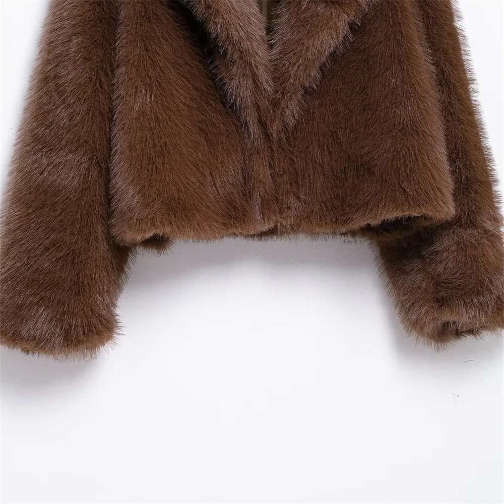 UNIZERA solid color loose fur short coat autumn and winter item lapel long sleeved warm coat for women 250708