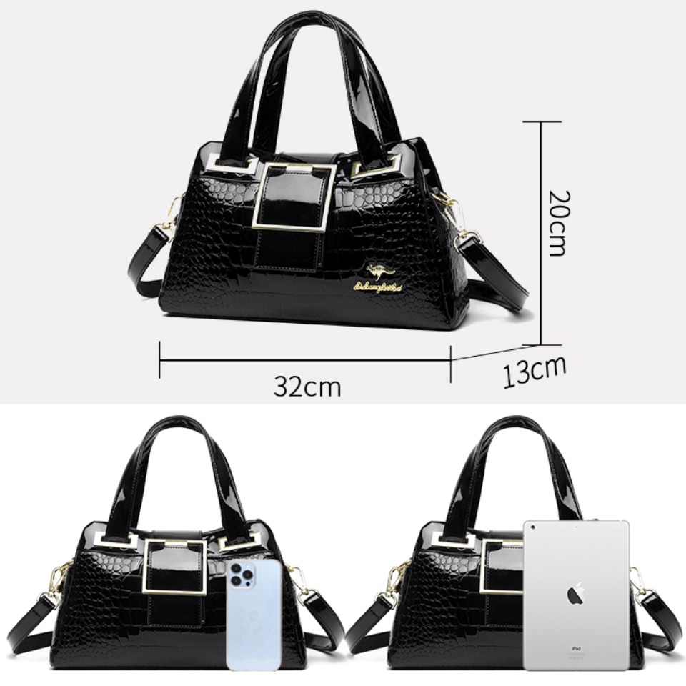 Fashion Elegant Madam Handbag Crocodile Pattern with Lattice Luxury Women Shoulder Tote Bag Two Layers Ladies Bag Big Belt Sac