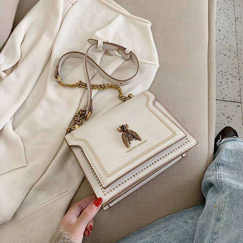 CGCBAG Brand Women Handbag 2024 New Retro Bee Female Shoulder Bag Simple High Quality Leather Designer Crossbody Bags