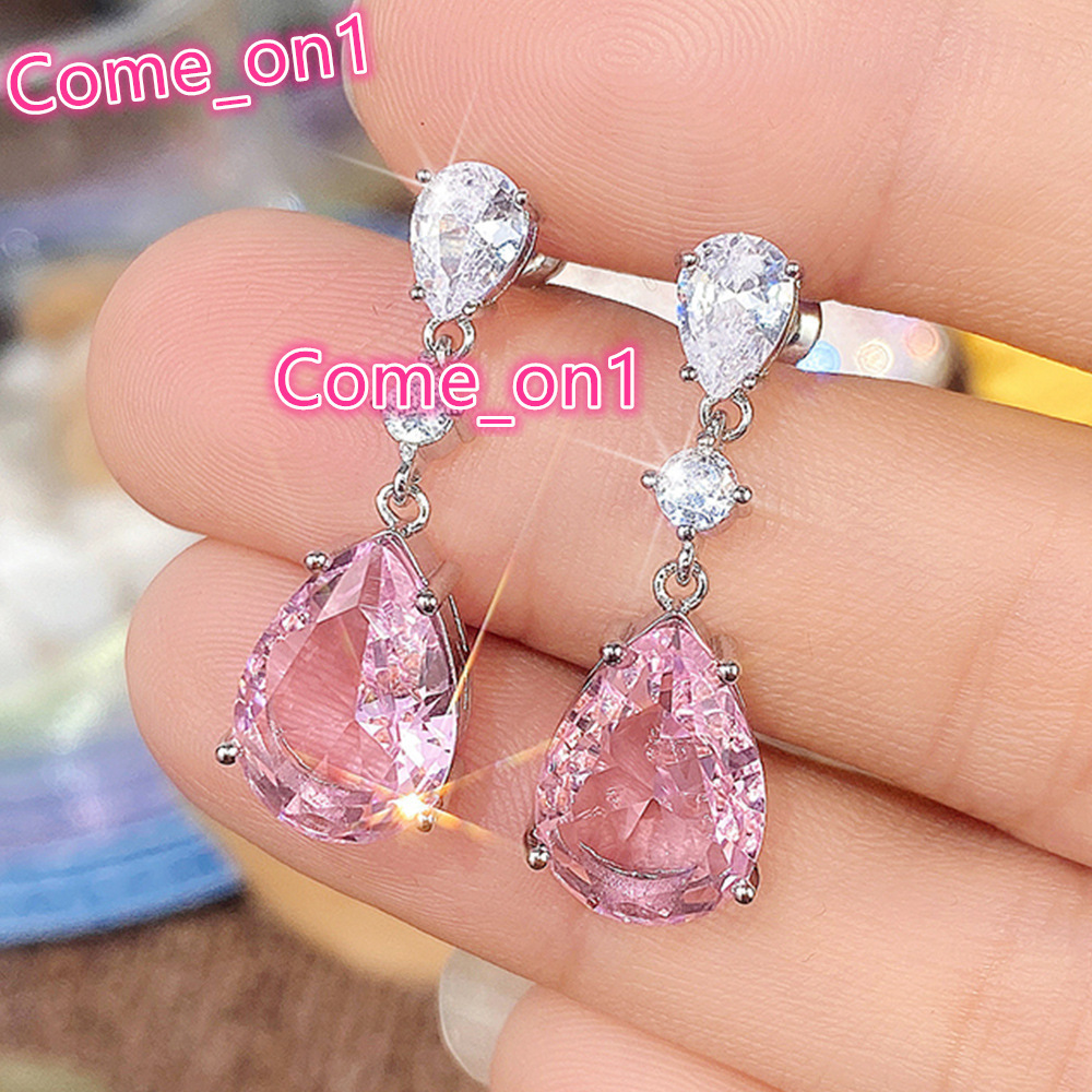 Temperament Sweet Pink Pear Design Cubic Zirconia Earrings Silver Plating Women Engagement Party Fashion Drop Earrings