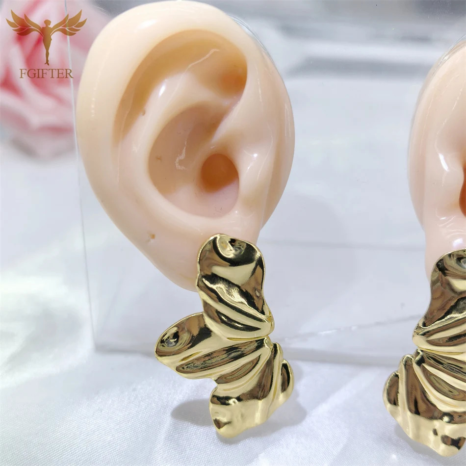 Hyperbole Chunky Earrings Wrinkle Flower Leaf n Stud Earing Golden Stainless Steel Jewelry Accessories Gifts for Her 250708