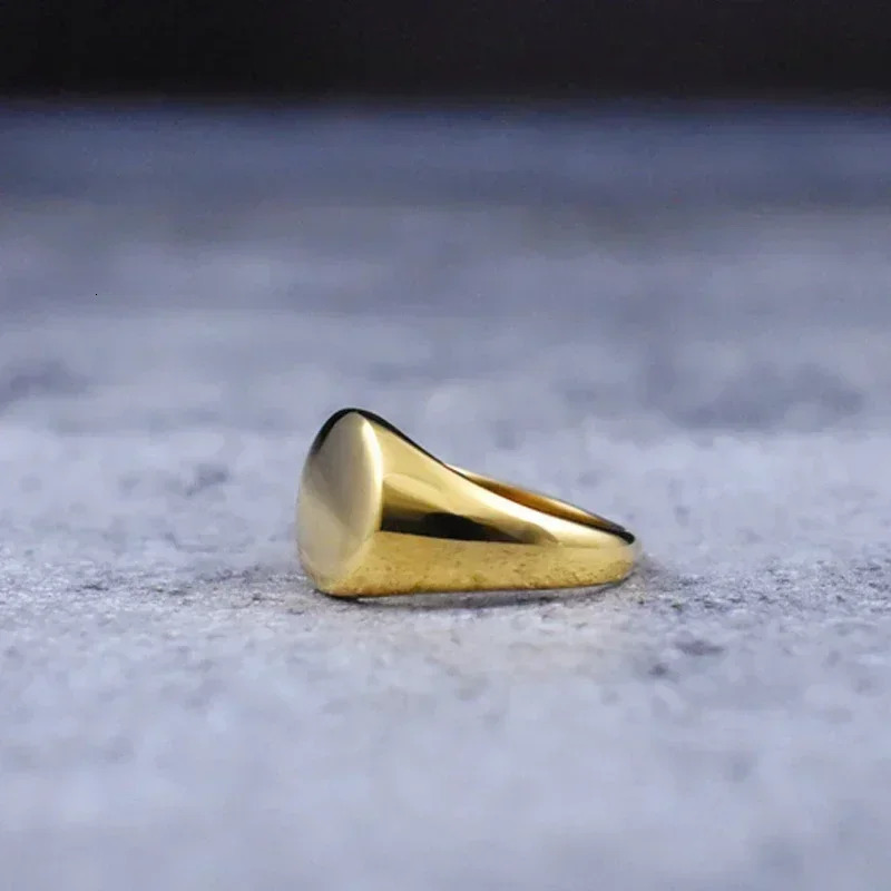Mens Flat-Top Signet Ring for Men Jewelry Stainless Steel Vintage High Polished Gold Color Round Male Jewellery Jewels 250708