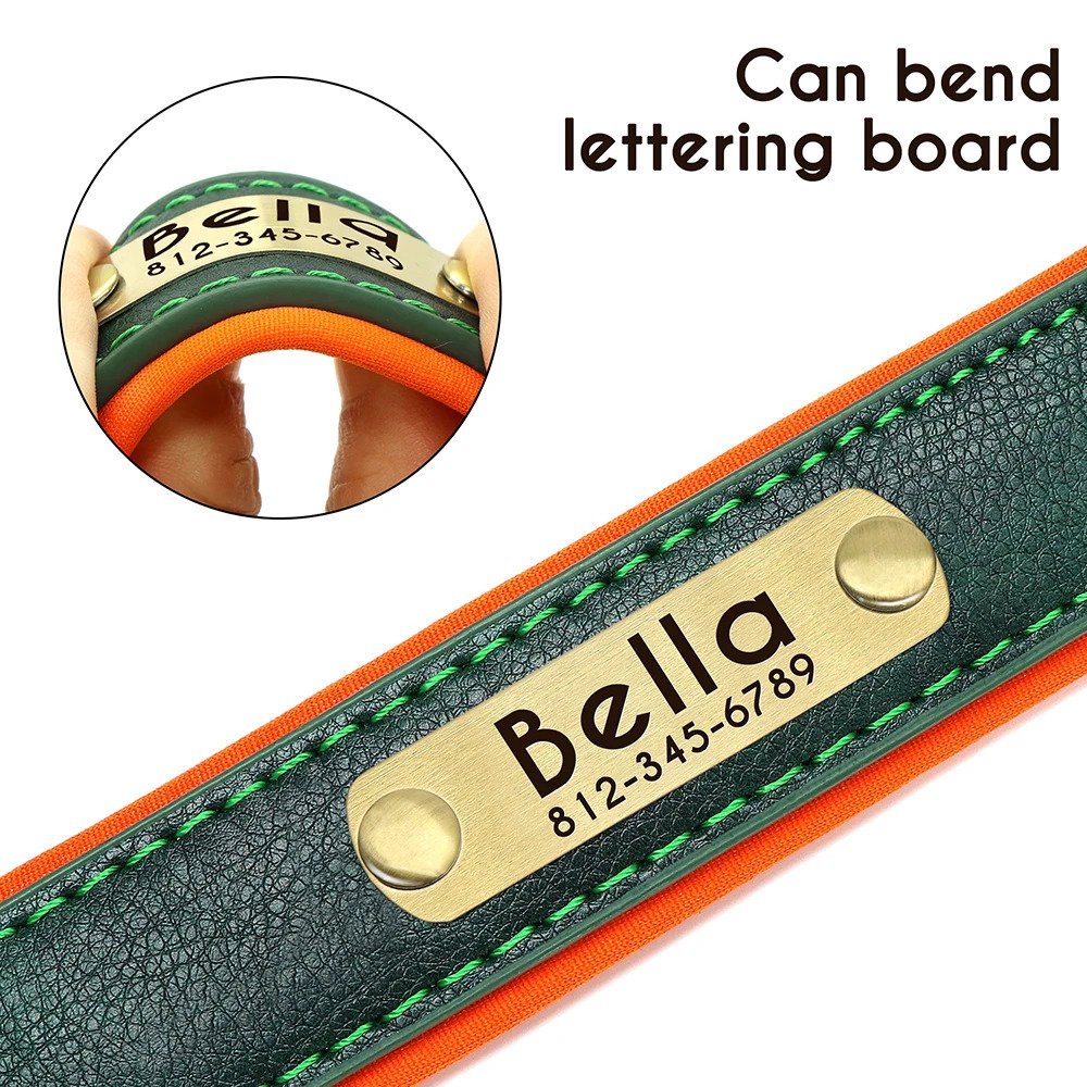 Customized PU Leather Nameplate Dog Collar Soft Padded Dogs Collars Free Engraving Name for Small Medium Large Dogs Adjustable 250709
