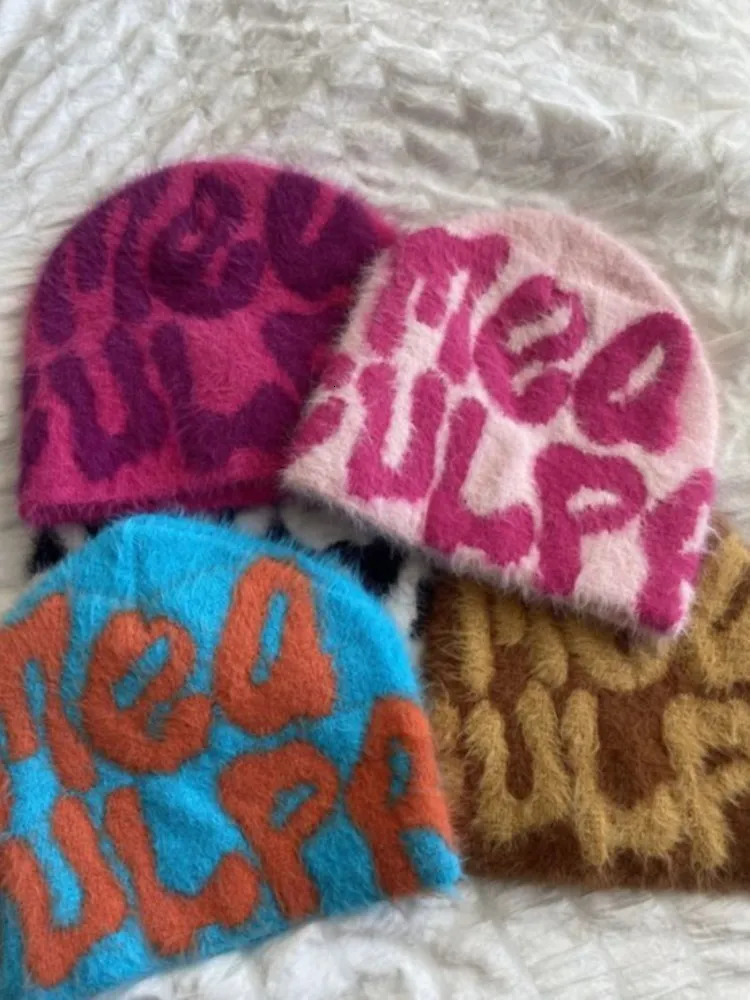 Kpop Knit Hat Men Women Quality Rabbit Fur Cap Warm Aesthetic Fashion Hundred Take Wool Hat Ins Net Red Harajuku Beanie 250712
