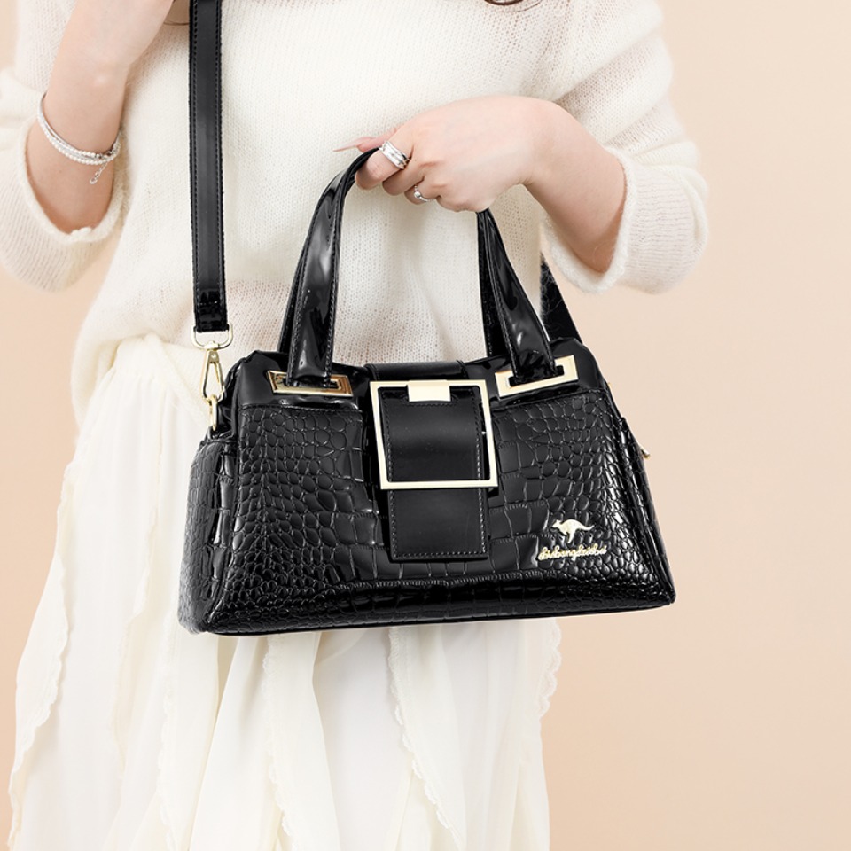 Fashion Elegant Madam Handbag Crocodile Pattern with Lattice Luxury Women Shoulder Tote Bag Two Layers Ladies Bag Big Belt Sac
