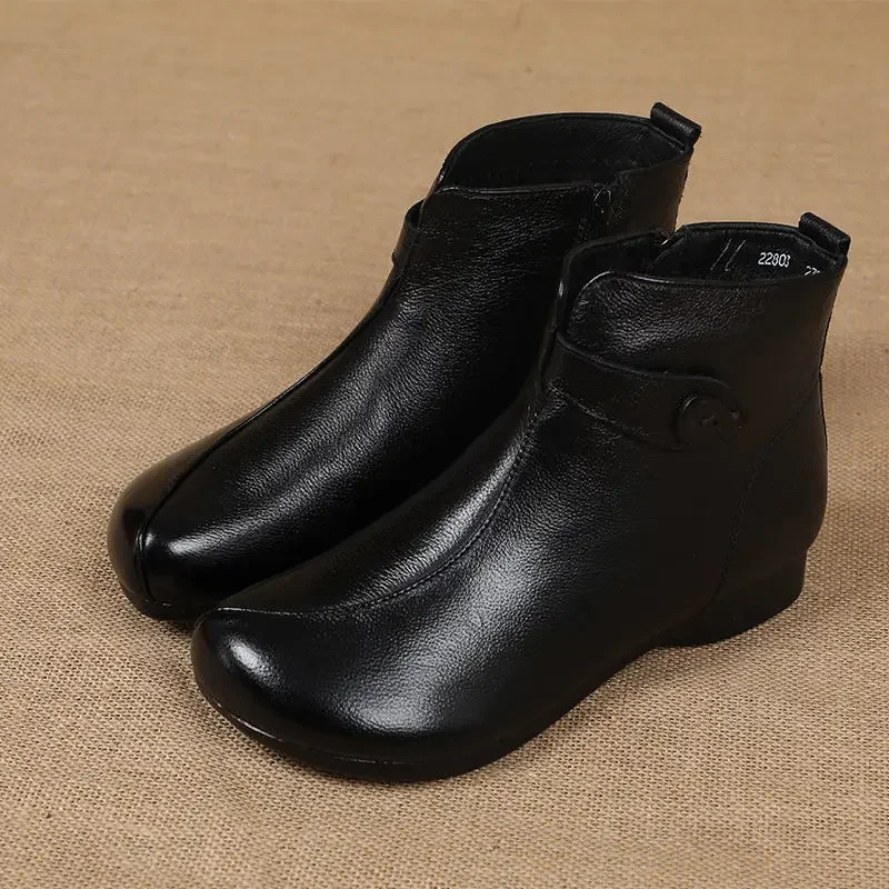 Autumn daily outside trekking shoes for womens ankle boots solid black brown leather moccasins casual boot shoes 250707