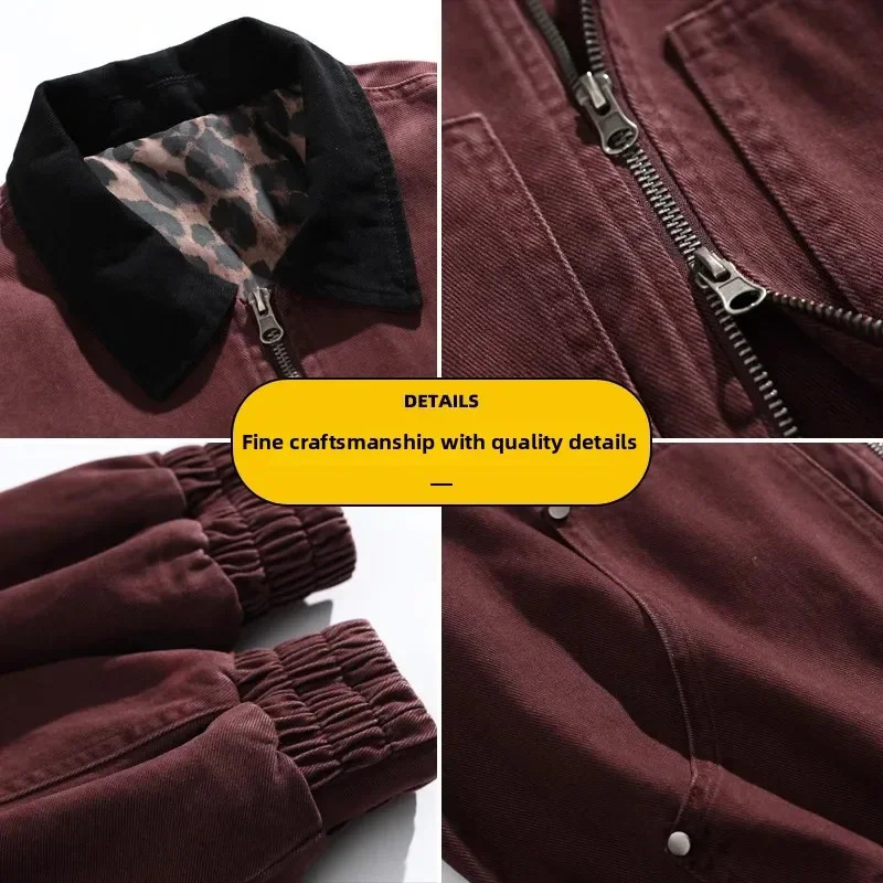 Mens Jacket Mens Workwear Collared Outerwear Vintage Pure Cotton Leopard Print Detroit Jacket Mens Leather Bomber Jacket Denim 250710