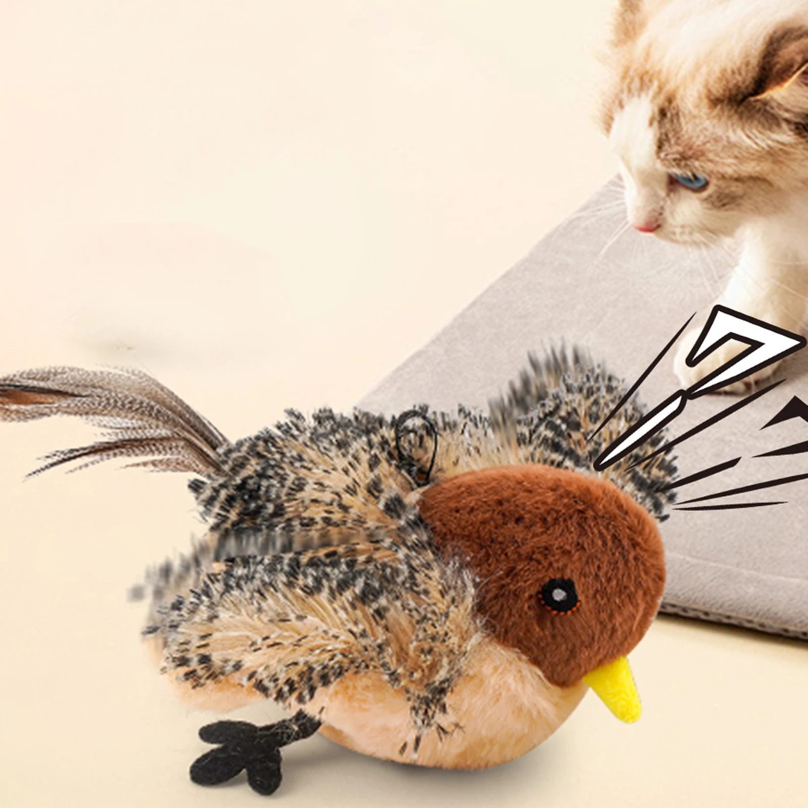 Remote Control Simulated Chirping Bird Toy Plush Chirping Cat Toy Interactive Bird Cat Feather Toy Melodys Chaser For Kitten 250708