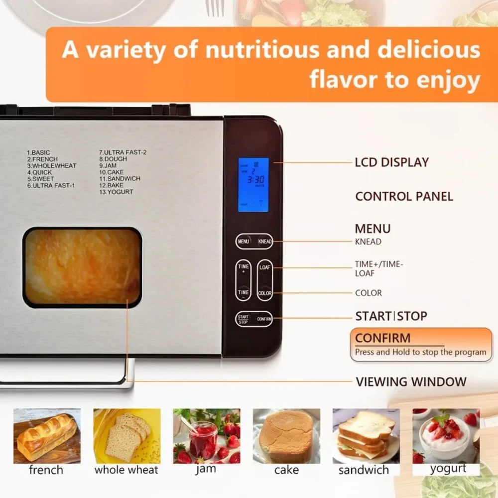 Bread Maker 2LB Dough u0026 Bread Maker Machine with Auto Fruit and Nut Dispenser Fit for 3 Loaf Sizes u0026 3 Crust Colors