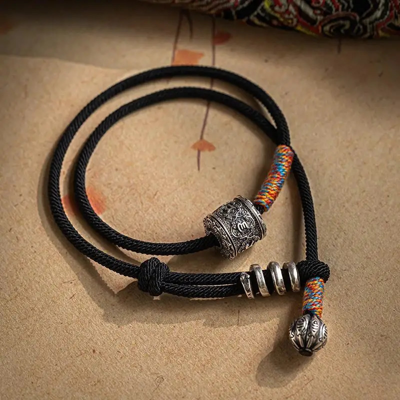 Tibetan Hand-woven HandRope Ethnic Style S925 Sterling Silver Six-character Mantra Lucky Bracelet for Men and Women Hand Jewelry 250712