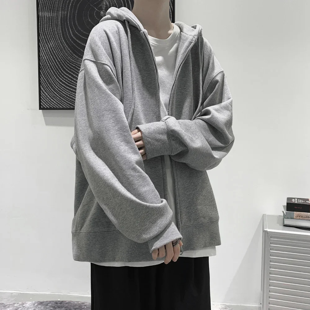 Mens Trendy Hoodie Cardigan Autumn Hooded Sweatshirt Solid Color Classic Jacket Long Sleeve Zipper Coat Casual Men Clothing 250708