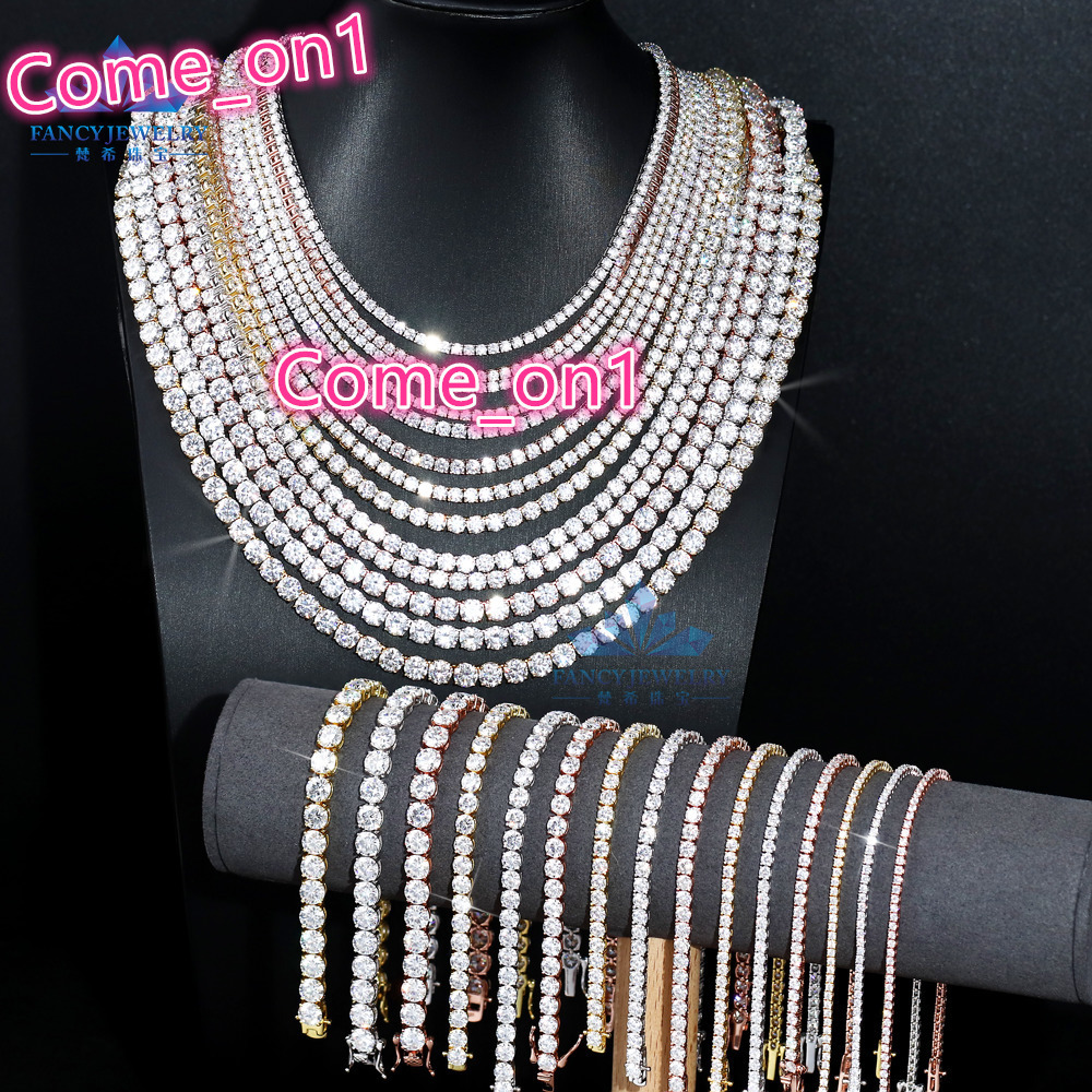 CHEAPEST in HISTORY Large Stock Moissanite Tennis Chain Necklace Bracelet 2MM 3MM Hip Hop Iced Out Jewelry Moissanite Chains