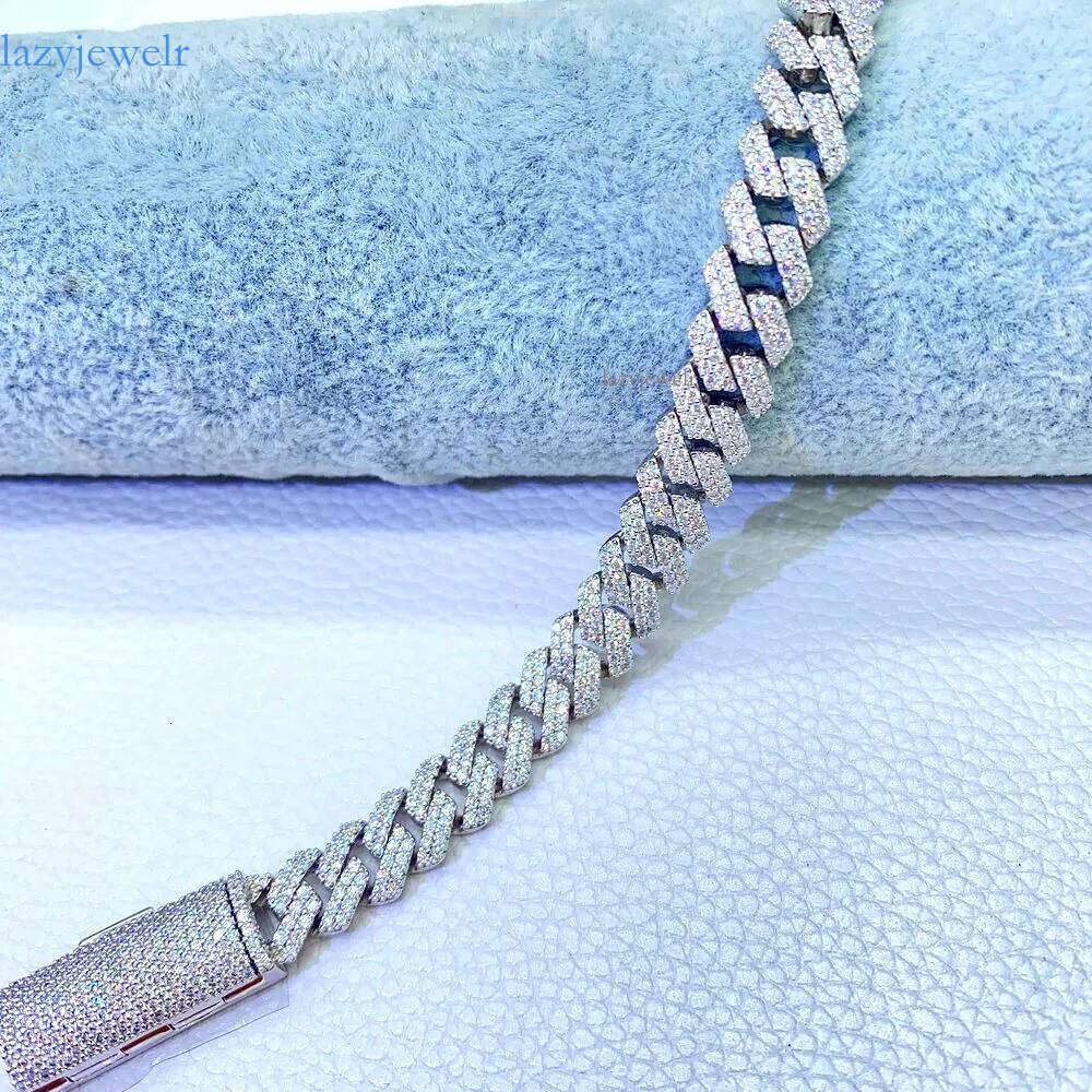 10mm 2 Rows Big Moissanite Bracelet For Men Women S Sier Cuban Chain Real Dias Hip Jewelry With GRA