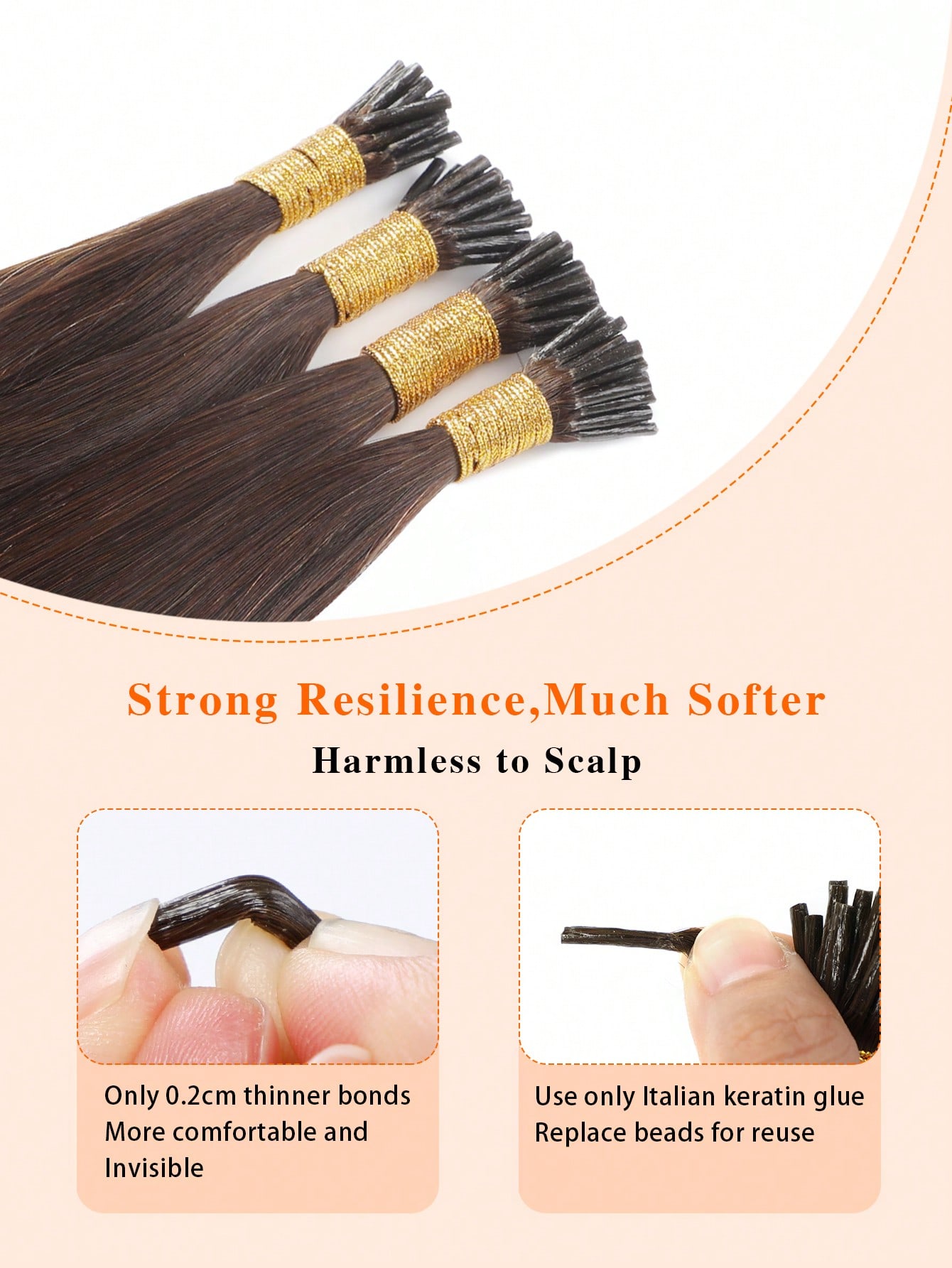 Vibeshift Tip Hair Extensions Real Human Hair 100PCS Pre Bonded Cold Fusion Hair Extensions For Women