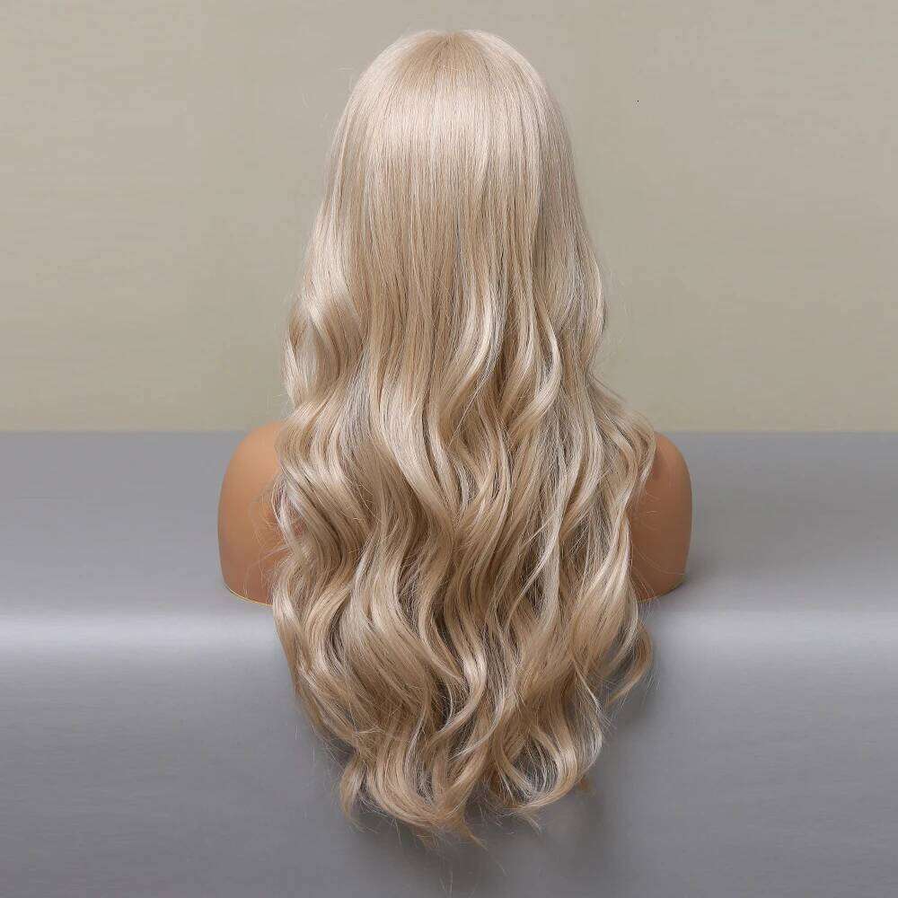 HENRY MARGU Natural Wavy Synthetic Pre Plucked Blonde Long Daily Lace Frontal Hair Wig for Women Cosplay Heat Resistant