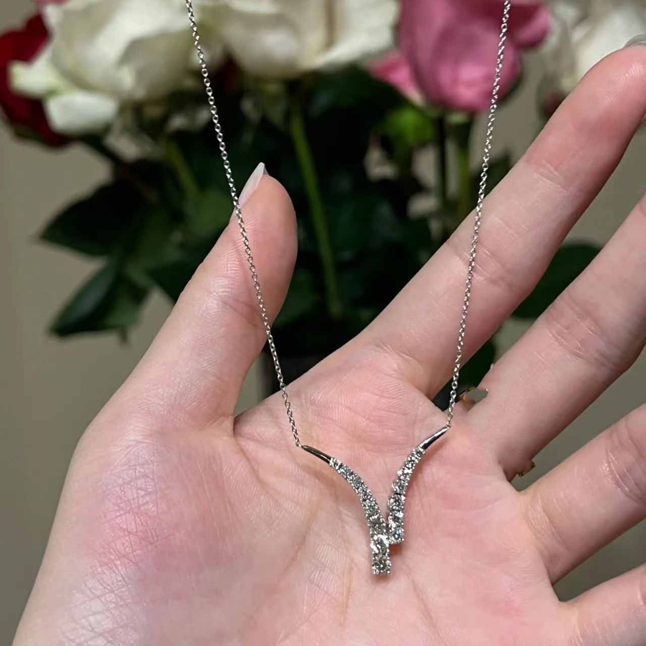 Simple Fashion Jewelry Letter Pendant 925 Sterling Silver PaveRound Cut White Sapphire CZ Diamond Party Lady Women Wedding Clavicle Necklace Gift
