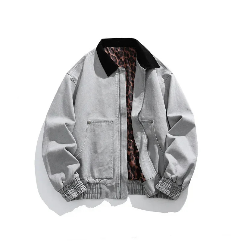 Mens Jacket Mens Workwear Collared Outerwear Vintage Pure Cotton Leopard Print Detroit Jacket Mens Leather Bomber Jacket Denim 250710