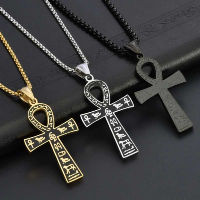 316L Stainless Steel Egyptian Ankh Cross Pendant Chain Necklace For Men Wen Vintage Jewelry Accessories W250712
