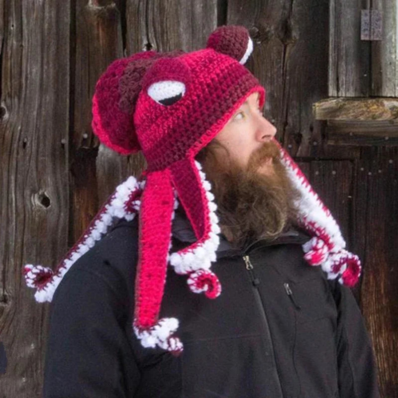 Ueteey Handmade Crochet Octopus Hat Unisex Soft Crochet Beanies Birthday Christmas Year Gft for Halloween Costume Cosplay 250712