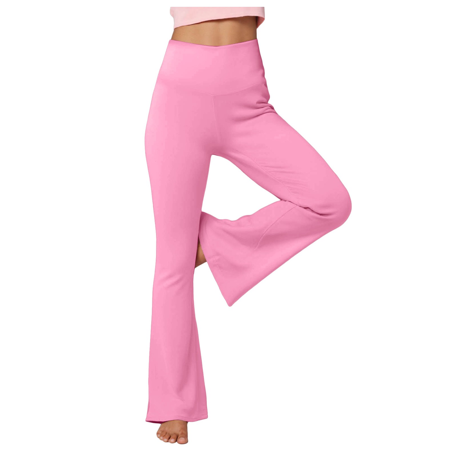 Flare Leggings For Women Low Rise Fold Over Flared Yoga Pants Slim Bootcut Leggings Ladies Comfy Workout Pants Pink Causal