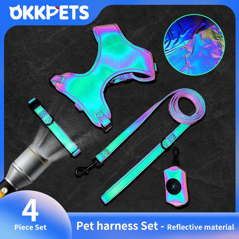 OKKPETS Dog Harness And Leash Set Fabric Reflective For Wedding And Party Dresses Slightly Waterproof 250709