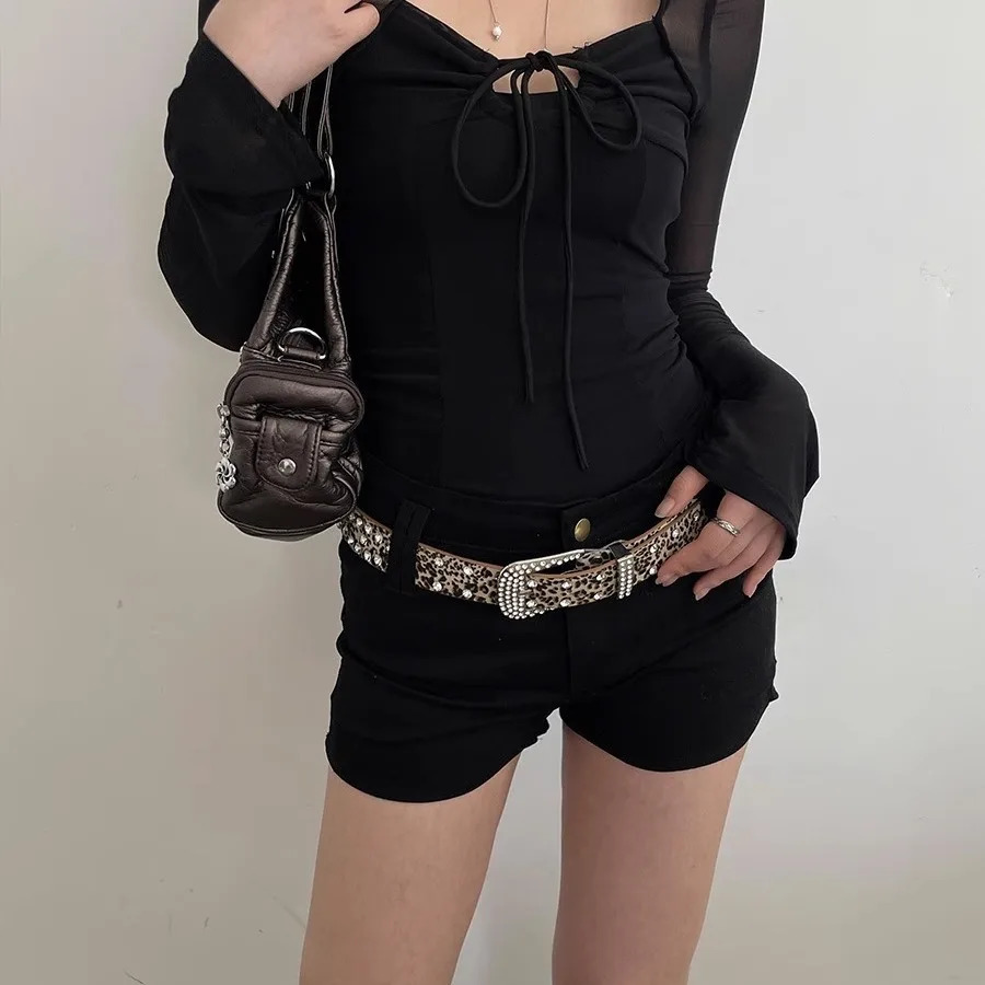 Trendy Sparkling Rhinestone Leopard Belt Woman PU Leather Cheetah Zebra Print Belt Y2k Owboy Cowgirl Jeans Pants Bb Belts 250711