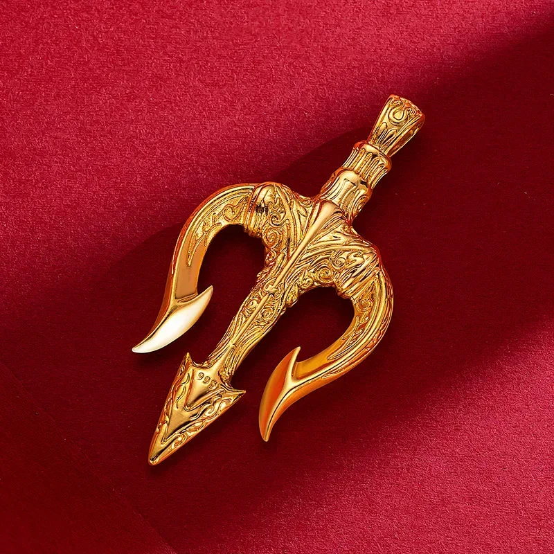 Neptune Trident Necklace Pendant Gold Male Domineering Personality Poseidon Harpoon Trident Pendant
