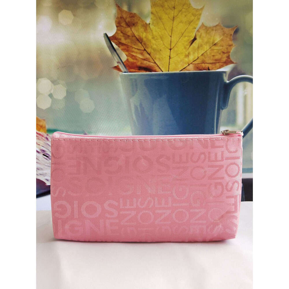 Korean Style Casual Letter Jacquard Horizontal Square Handheld Makeup Pouch Toiletry Bag for Women