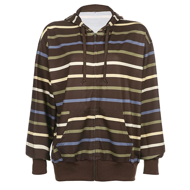 Xingqing Fairycore Aesthetic Sweatshirt Striped Long Sleeve Tops with Pockets Hoodie for Women Grunge Emo y2k Clothes Streetwear 250707