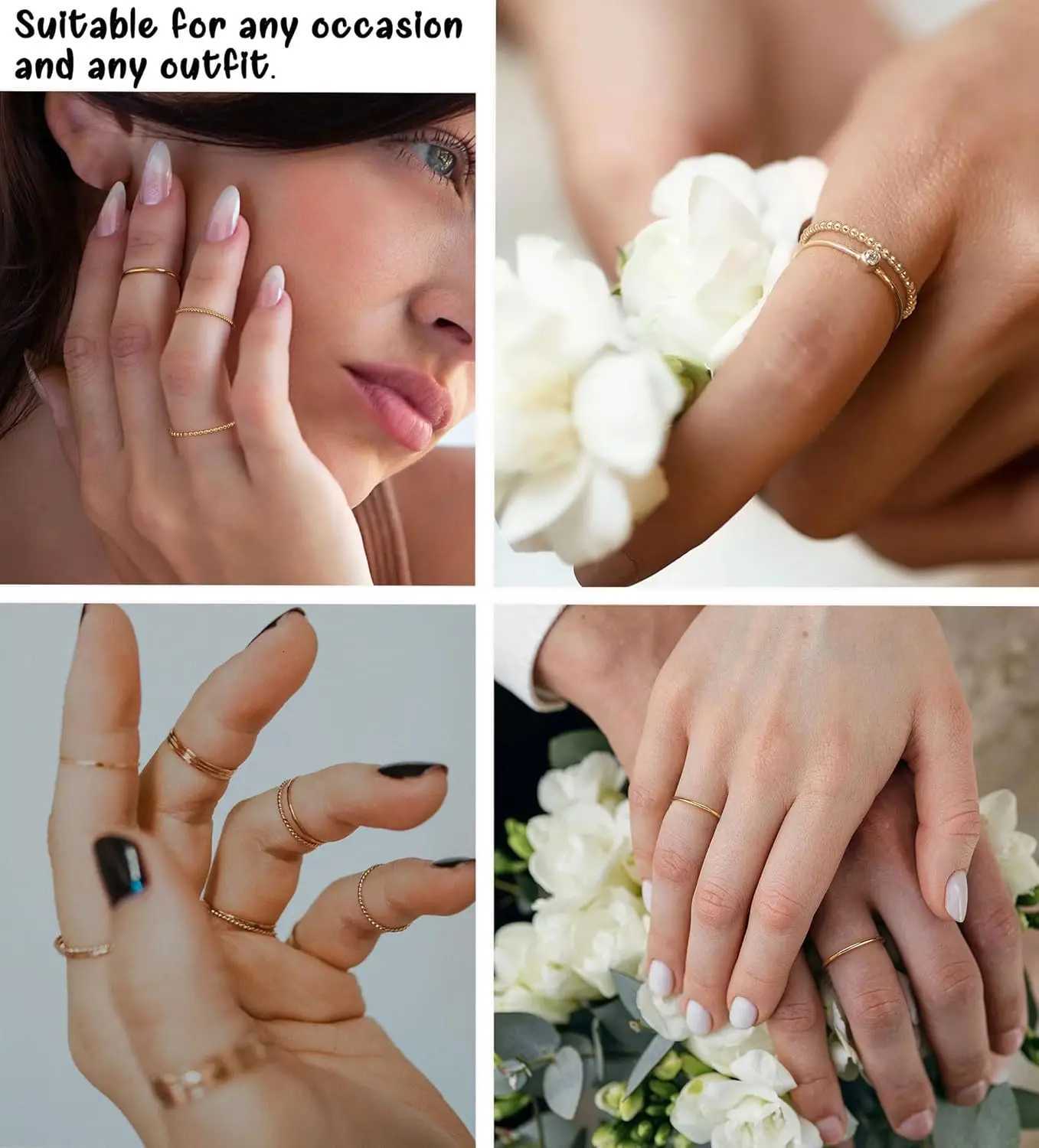 14K Gold Plated Thin Stackable Ring 1.3mm Women Non Tarnish Dainty Ring Set Trendy Thumb Pinky Ring Wedding Bands Promise Gifts y250712