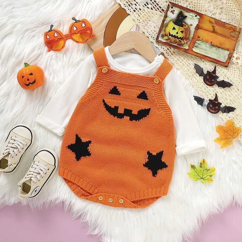 Baby Girls Boys Halloween Pumpkin Knit Romper 0-2Y New Born Baby Clothes Suspender Triangle Jumpsuit Festive Party Outfit Z250712